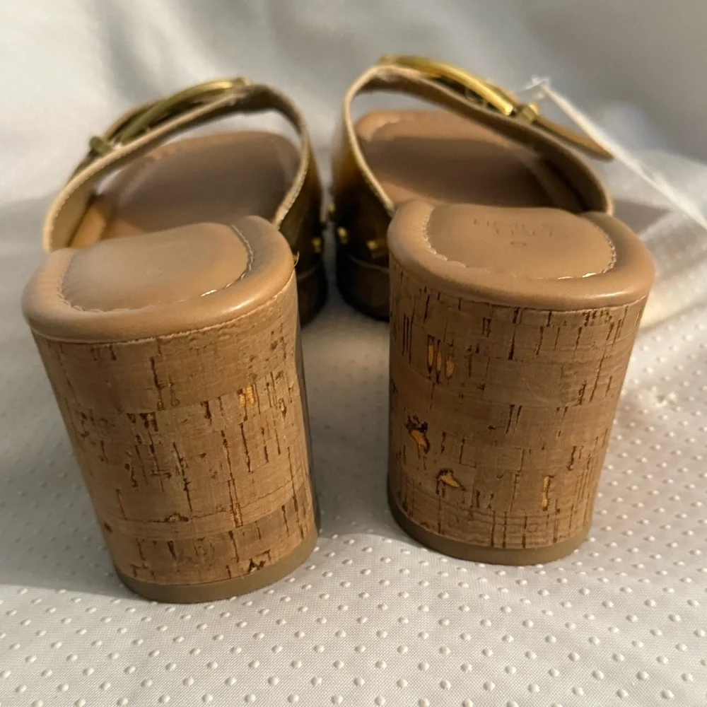 Time and Tru‎ Metallic Gold Wedge Sandals Cork Platform Women’s Size 6 New